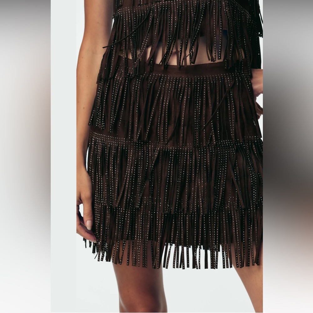 ZARA SHIMMERING FAUX SUEDE FRINGE SKIRT - Sz M